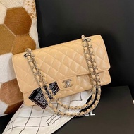 Chanel Classic Flap Medium 香奈兒CF25中號荔枝皮米色銀扣