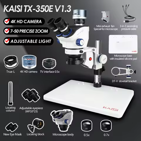 KAISI TX-350e V1.3 Trinocular Microscope Kit 4K 1080P HDMI USB Video Camera 3.5X-90X Continuous Zoom