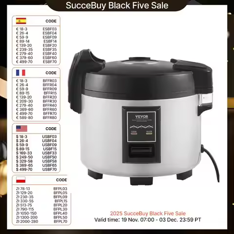 SucceBuy Commercial Rice Cooker Rice Cooker 9.51 Qt / 9 Liter Large Rice Cooker and Warmer with Nons