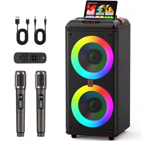 T39-TKaraoke Machine with2Wireless Microphones,Portable Bluetooth5.3Karaoke Speaker for Home Party O