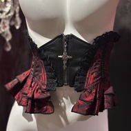 European American Gothic Style Red Cross Lace Strap Girdle Autumn Retro Rose Girdle Girdle Girdle Gi