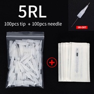 100PCS 1R 3R 5R 5F 7F Tattoo Needles+100Pcs Needle Cap Tips Disposable Microblading for Permanent Ma