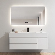 ‍🚢Modern Minimalist White Stone Plate Whole Washbin Bathroom Cabinet Combination Smart Mirror Cabinet Bathroom Table Oak