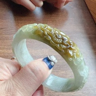 飄黃翡翠貴妃雕花手鐲 | 17.5圍 | 天然緬甸A貨翡翠 | 送禮