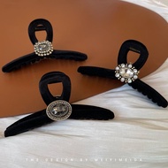 French Velvet Retro Pearl Rhinestone Grab Clip High-End Feel Palace Extension Gem Back Headdress Exq