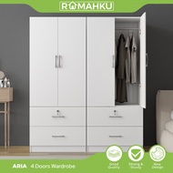 RumahKu 5X6FT Wardrobe 4 Door With 4 Drawer/Almari Set 2 Pintu/ Wardrobe Set 2 Pintu