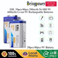 EBL 39pcs 40pcs 280mAh 6F22 9V Ni-MH Battery 9V 600mAh Li-ion Rechargeable Battery Beingpower