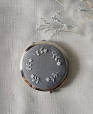 莫蘭迪小花刺繡隨身鏡 摺疊鏡 化妝鏡