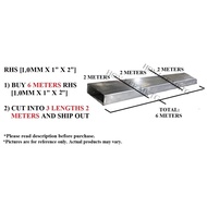 [1.0MM+/- (THICKNESS)] - [1" X 2"] [BUY 6M --> CUT TO 3PC 2M] RECTANGULAR HOLLOW COLD ROLLED / MILD 