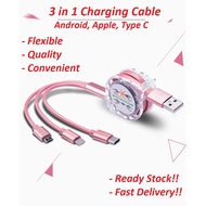 3 in 1 Fast Charging 2.4A 1M flexible cable for iPhone Android Type-C