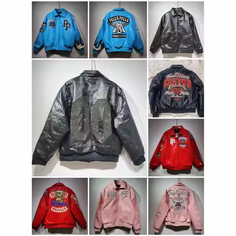 Pelle Locomotive Leather Jackets Full of Nail Diamonds Cotton Heavy Industry Embroidery Joint Series