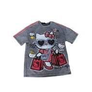 Ready stock oversize washable patchwork design kitty shirt D6223