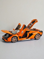 1入組酷炫橙色合金壓鑄超級跑車模型,由鋅合金製成,可打開車門,部件可活動,具有聲音和燈光功能,適合收藏和作為兒童生日禮物。