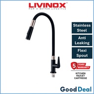Livinox LT-BG101F Pillar / LT-BG201F Wall Mounted Stainless Steel Cold Tap With Flexi Spout Rose Gol