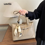 Casual Plain Scarf Decoration Large Capacity Belt Buckle Design Commute To Class Shoulder Tote Bag f