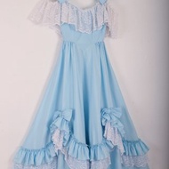 仙女水藍色蝴蝶結緞帶 帳幔裙擺蕾絲洛可可禮服