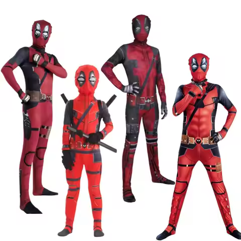 Good Quality Movie Deadpool 3 Jumpsuit Full Men Body Costume Mask Women Zentai Superhero Print Hallo