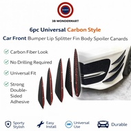 6pc Universal Carbon Style Car Front Bumper Lip Splitter Fin Body Spoiler Canards