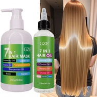 2 Packs GZE 7-IN-1 Oil Hair Care Set - 250g Hair Mask & 118ml Hair Oil - Enriched With Rosemary Oil 