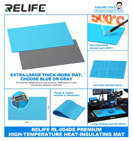 RELIFE RL-004DS Heat-resistant insulation mat 500°C Heat Proof ESD Anti Static 500*300*4MM for Mobil