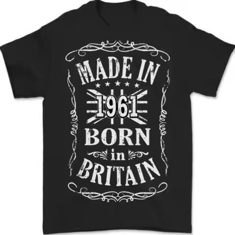 British Born 64th Birthday Made 1961 Mens 100% Cotton T-Shirt