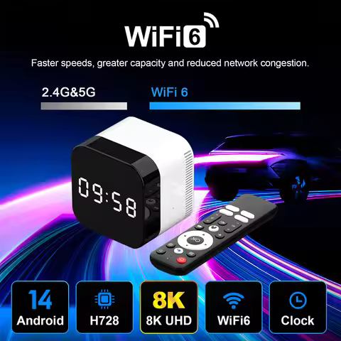 H96 MAX H728 Smart TV Box Android 14 Allwinner Octa Core 8K ULTRA HD 1000M LAN Wifi6 BT Clock Displa