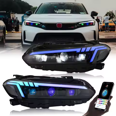 RGB Headlight For Honda Civic/Hatchback 2022-UP 11th Gen Devil Eyes LED Front Lamp Assembly Projecto