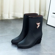 QY1Fashion Rain Boots Women's Short Rain Shoes Rain Boots High Heel Rubber Shoes Shoe Cover Mid-Calf Rubber Boots Non-Sl