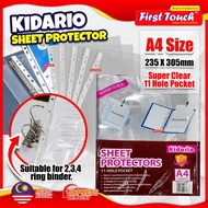 Kidario A4 Sheet Protector 0.5mm 100pcs 11 Hole Pocket Super Clear Protector Sheet Durable Office St