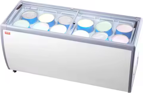 Commercial Ice Cream Display Case, 20 Cu.ft Chest Freezer, Mobile Glass Top Deep Freezer, Restaurant