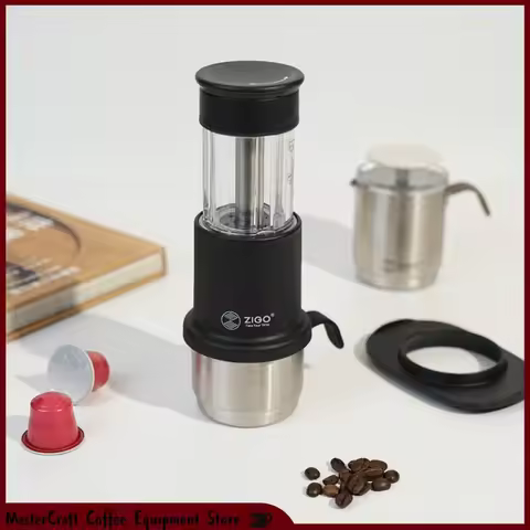 In Stock Zigo Manual Portable Italian Espresso Coffee Maker Compatible With Capsule And Ground Coffe