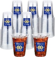 Amyhill 60 Pack 60th Birthday Cup 12 oz Blue Cheers to 60 Years Disposable Clear Party Plastic Cups 