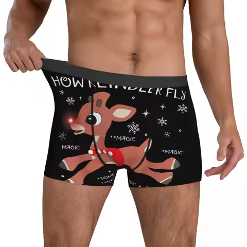 The Red-Nosed Reindeer How Reindeer Fly Christmas Underwear Comfortable Underpants Custom DIY Boxer