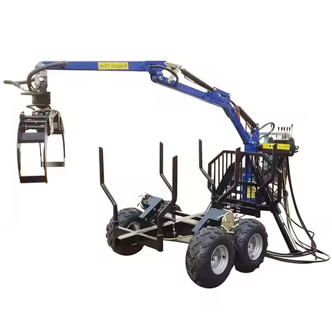 Customized CE Approved 3.4m Mini Self Loading ATV Timber Log Trailer With Forestry Log Grapple And C