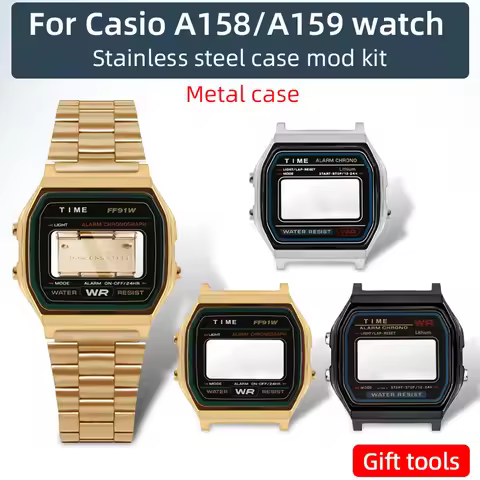 F91W Stainless Steel Case Mod Kit for Casio A158W/WE 593 A159W Watch Modification High Quality Metal