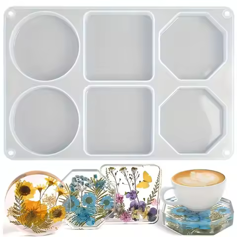 1 Piece Resin Coaster Mould, 6 Cavities Coasters For Resin Casting Silicone Mold, DIY Custom Coaster