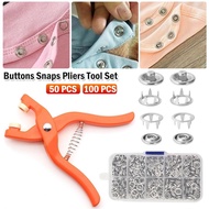 **包郵** [50/100 件/套（可選）鈕扣] 免縫隱形摁扣 子母扣 五爪扣安裝工具鉗子套裝 [平行進口]