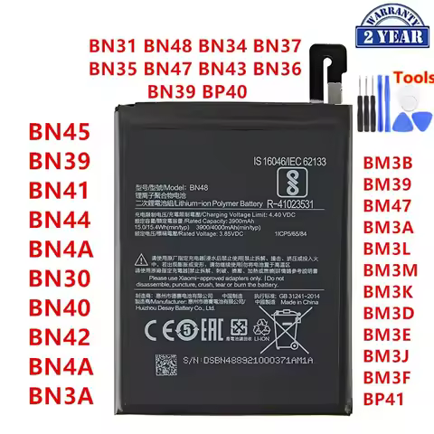 Xiaomi Orginal BN45 BN41 BN44 BN4A BN31 BN40 BN42 BN4A BN48 BM3B BM39 BM47 BN47 BM3L BM3M BN35 BM3D 