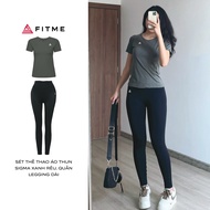 Bộ đồ tập gym nữ Fitme áo thể thao Sigma Xanh rêu quần legging dài Đen form body cao cấp