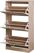 CuisinSmart Shoe Cabinet with 3 Flip Drawers, Free Standing Shoe Rack 3-Tier Shoe Rack Storage Organizer Particle Board Shoe Storage Cabinet for Entryway, Hallway, Bedroom-Natural Wood