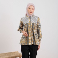 Blouse Batik Kerja Wanita Modern Baju Batik Wanita Lengan Balon Seragam Kantor Katun HRB 026 Kekinian