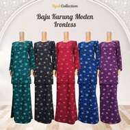 Baju Kurung Moden Tak Payah Gosok Ironless Kain Duyung Raya 2023 Corak Como Crepe Printed Navy Blue 