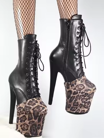 Leopard Print Suede Pole Dance Boots Overshoes Wear-Resist Women Sandals Pumps High-heeled Shoes Pla