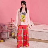 Collaboration Women's Sleepwear, Tweety Bird Allover Print Long Sleeve & Pants Pajama Set