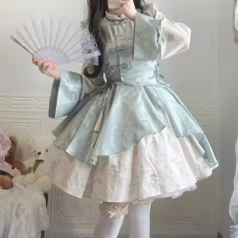 Spot Xiao Nai Chun Preface Design Chinese Modified Spot Cheongsam Lolita Girls Hanfu OP Dress Lolita