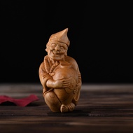 T Thuja Wood Carving Living Buddha Jigong Holding Wine Jar Drunk Ornaments Men's Play Handle Piece S