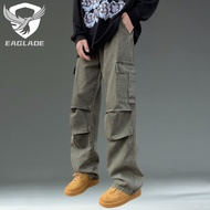 EAGLADE Wide Leg Men's Baggy Loose Vintage Jeans Pants for Men LKTM-K668 in Green C03