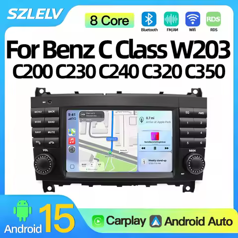 SZLELV 7'' For Mercedes Benz C-Class W203 CLC W203 Screen Android 15 Car Radio Multimedia Player Car