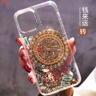Sesuai untuk sarung telefon 16 Tahun Baru, pasir cecair 3D 14Pro, penutup pelindung logam berputar U