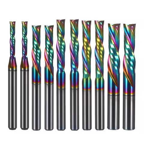 RU 1Pcs DLC Coating 2 Flute Left Spiral CNC Milling Cutter for Wood Down Cut